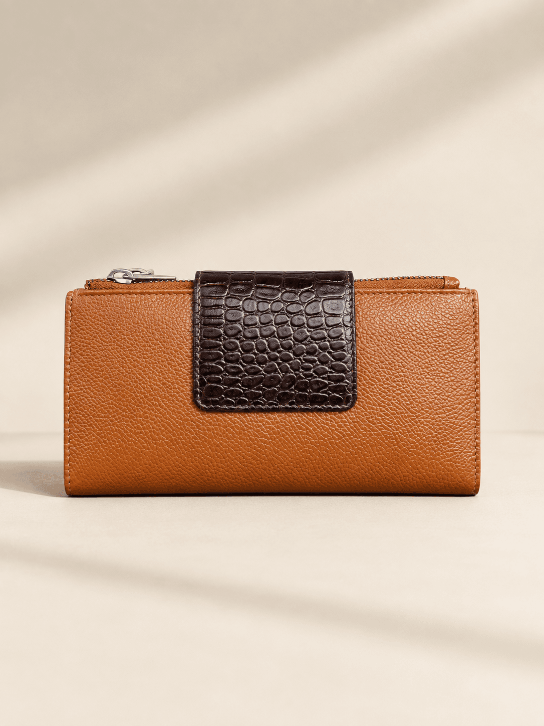 Croc-accent flap wallet in leather, by IND Leather Co.